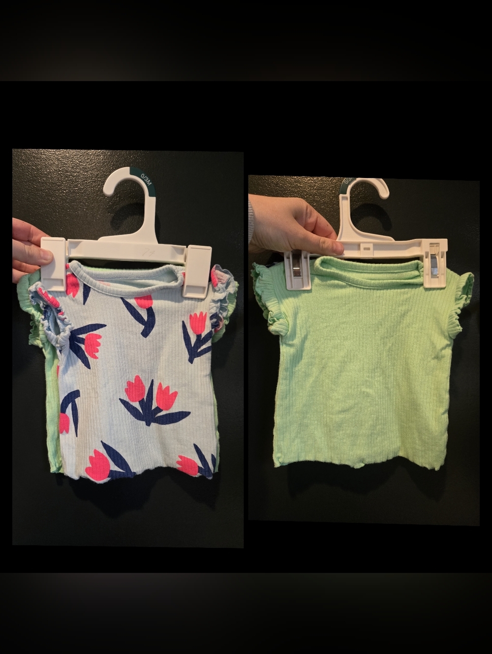 Cat & Jack Light Green Ribbed Top & Flower Print Ribbed Ruffle Sleeve Set